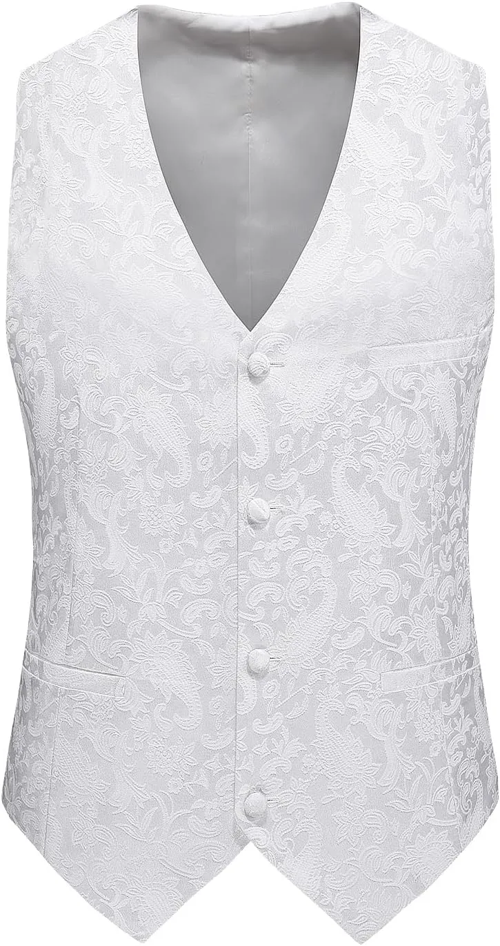 UNINUKOO Mens Suit 3 Piece Tuxedo for Men Paisley Floral Peak Lapel Double Breasted Blazer Vest Pants Set