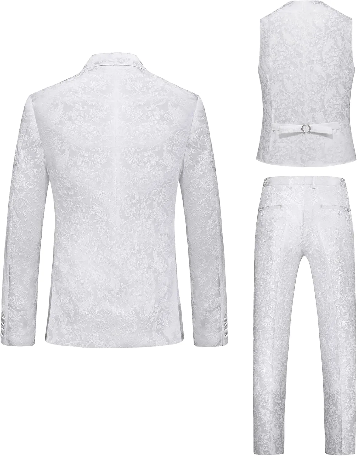 UNINUKOO Mens Suit 3 Piece Tuxedo for Men Paisley Floral Peak Lapel Double Breasted Blazer Vest Pants Set