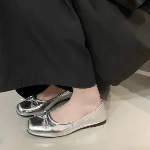 Uniwim Bowtie Flat Shoes Women Ballerinas Square Toe Slip on Ballet Flats Lazy Loafers Moccasins Ladies Casual Comfort Shoes 2024