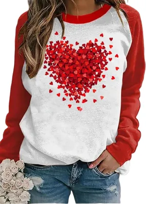 Valentine's Day Women's Funny Love Heart Graphic Shirt - Casual Long Sleeve Pullover Top