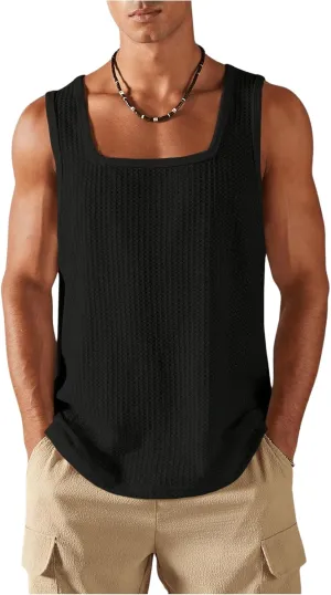 Verdusa Men's Sleeveless Square Neck Waffle Knit Tank Tops Undershirt