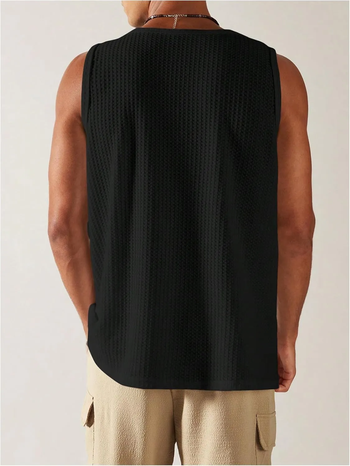 Verdusa Men's Sleeveless Square Neck Waffle Knit Tank Tops Undershirt