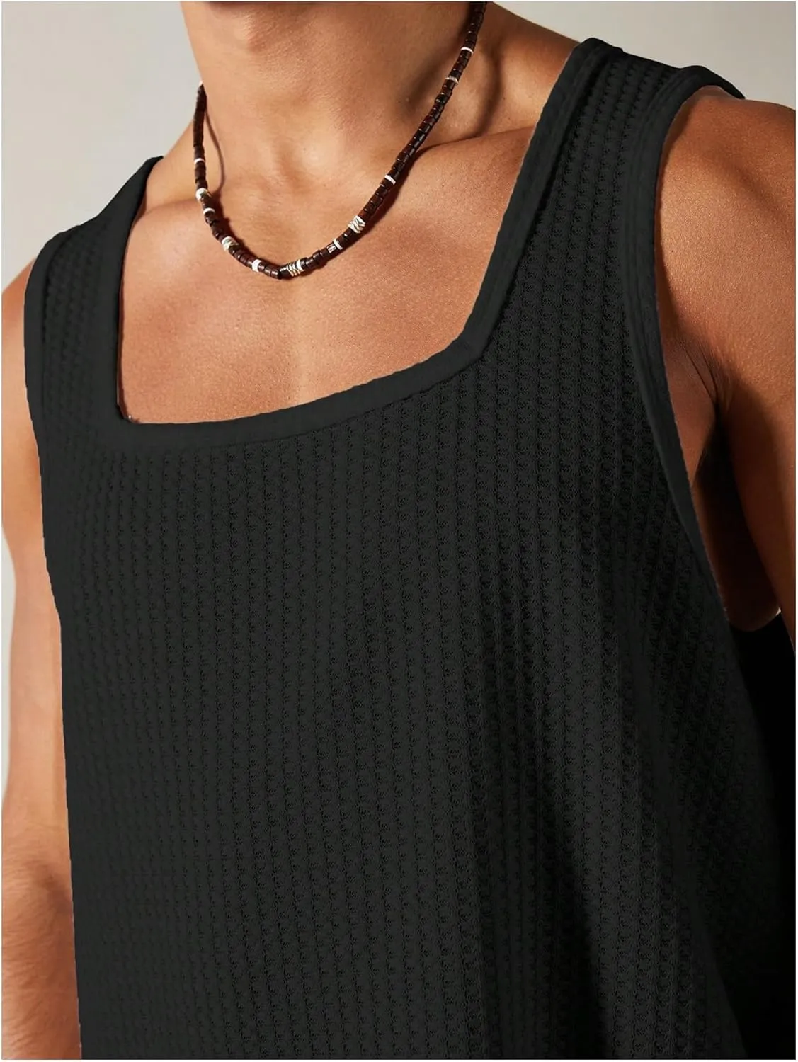 Verdusa Men's Sleeveless Square Neck Waffle Knit Tank Tops Undershirt