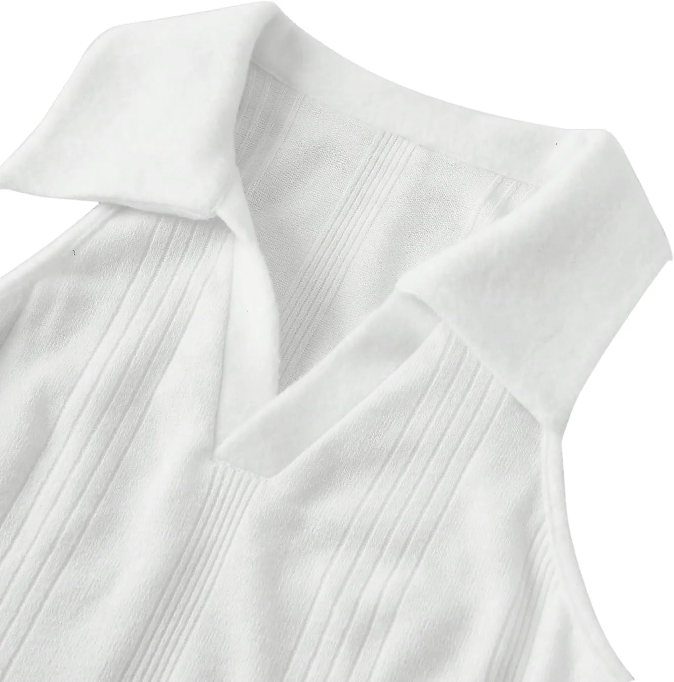 Verdusa Women's Casual Collared V Neck Sleeveless Solid Fitted Tank Tops