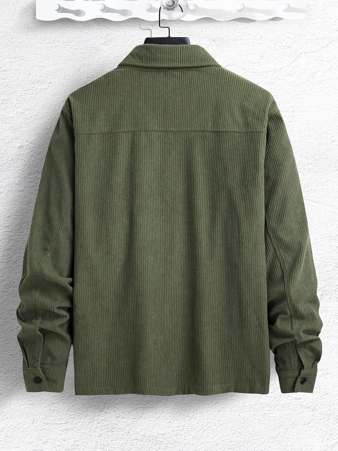 WDIRARA Men's Corduroy Button Down Long Sleeve Colorblock Shirt Collar Tops