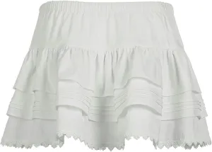 White Basic lace-up Skirt for Women Summer Fashion Pleated Low Waist Woven Short Skirt