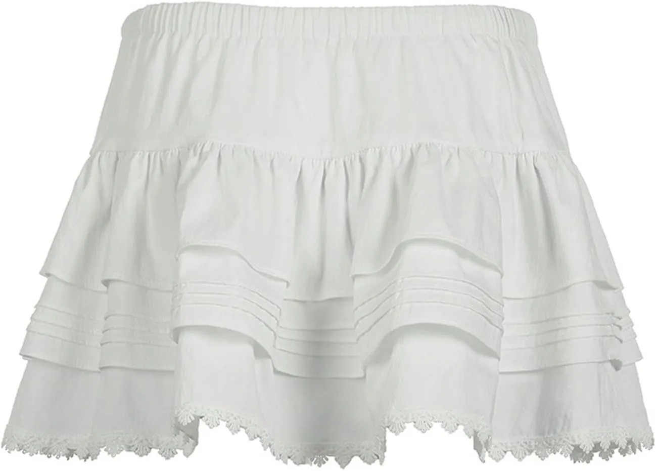 White Basic lace-up Skirt for Women Summer Fashion Pleated Low Waist Woven Short Skirt