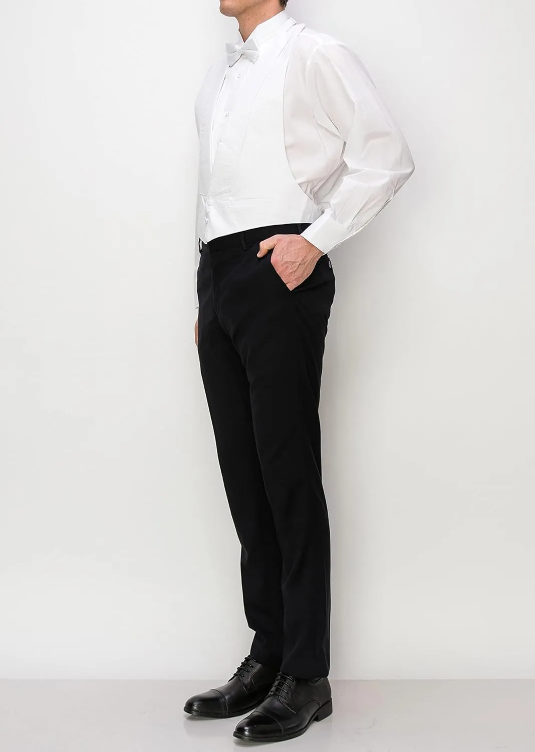 White Cotton Pique Tuxedo Openback(Backless) Vest, with White Pique Bowtie