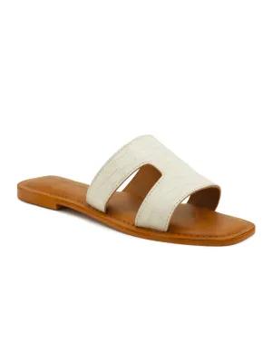 White Croc Print Slip-On Sandal