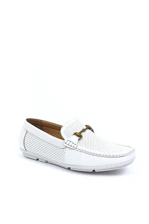 WHITE PU PERFORATED HORSE BIT DETAIL LOAFERS