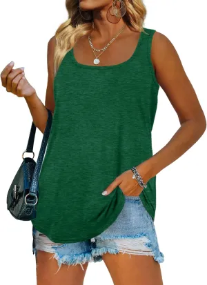 WIHOLL Womens Tank Tops U Neck Dolphin Hem Casual Flowy Summer Sleeveless Tunic Tshirts