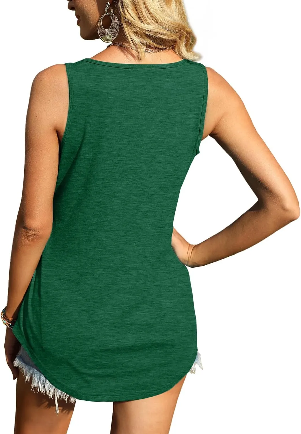 WIHOLL Womens Tank Tops U Neck Dolphin Hem Casual Flowy Summer Sleeveless Tunic Tshirts