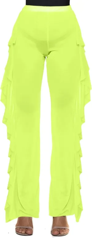 Willow Dance Women's Perspective Sheer Mesh Ruffle Pants Swimsuit Bikini Bottom Cover up Pants