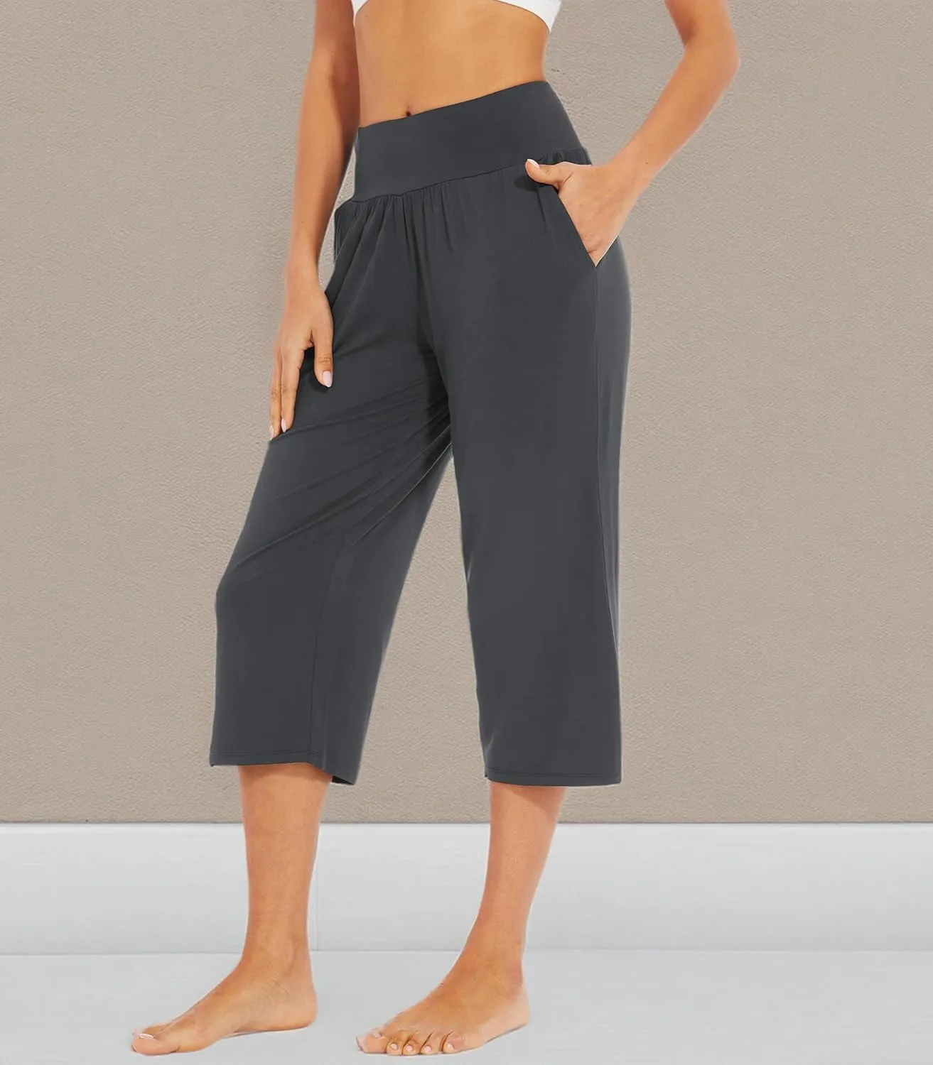 WiWi Viscose from Bamboo Soft Capri Yoga Loose Pants for Women High Waisted Comfy Pjs Capris Lounge Pajama Bottoms S-XXL