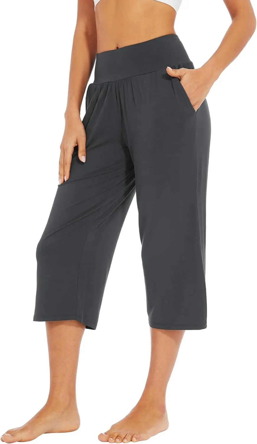 WiWi Viscose from Bamboo Soft Capri Yoga Loose Pants for Women High Waisted Comfy Pjs Capris Lounge Pajama Bottoms S-XXL