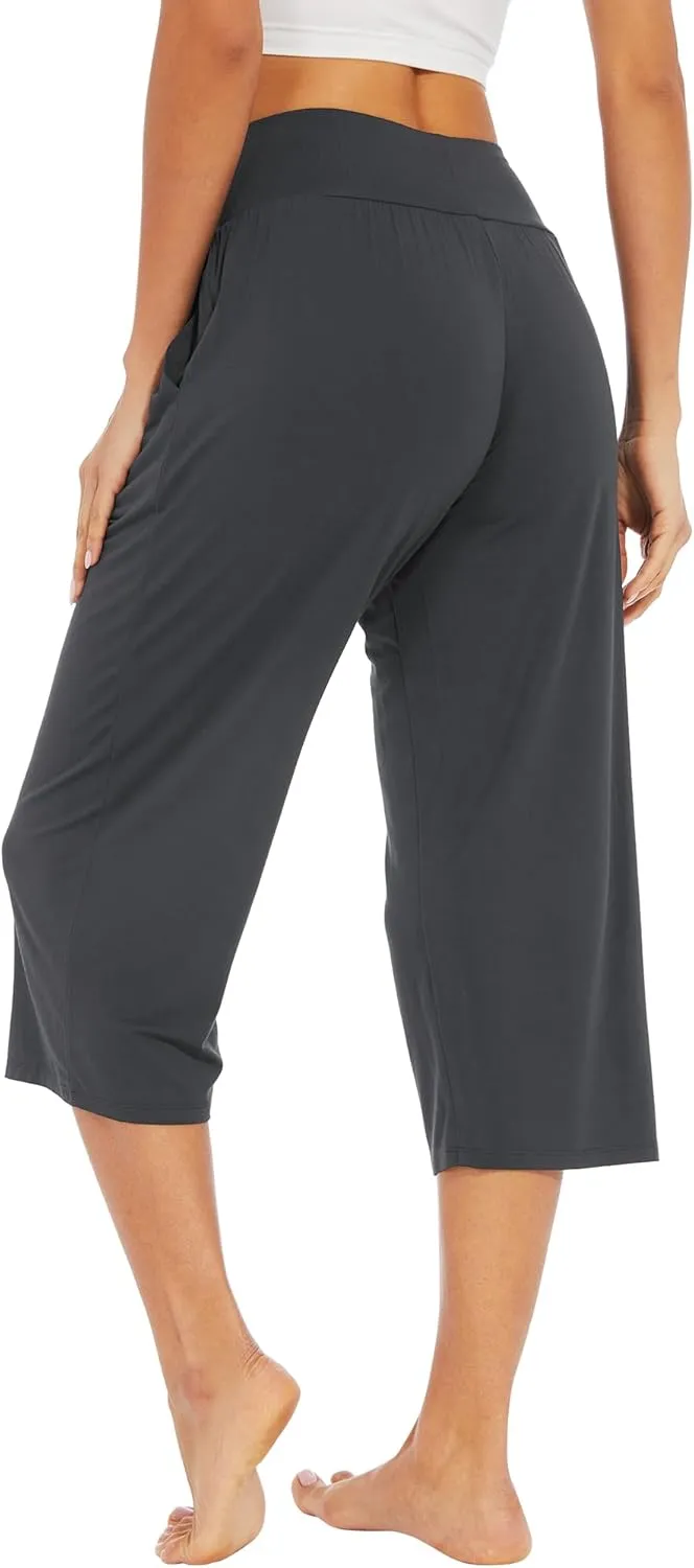 WiWi Viscose from Bamboo Soft Capri Yoga Loose Pants for Women High Waisted Comfy Pjs Capris Lounge Pajama Bottoms S-XXL