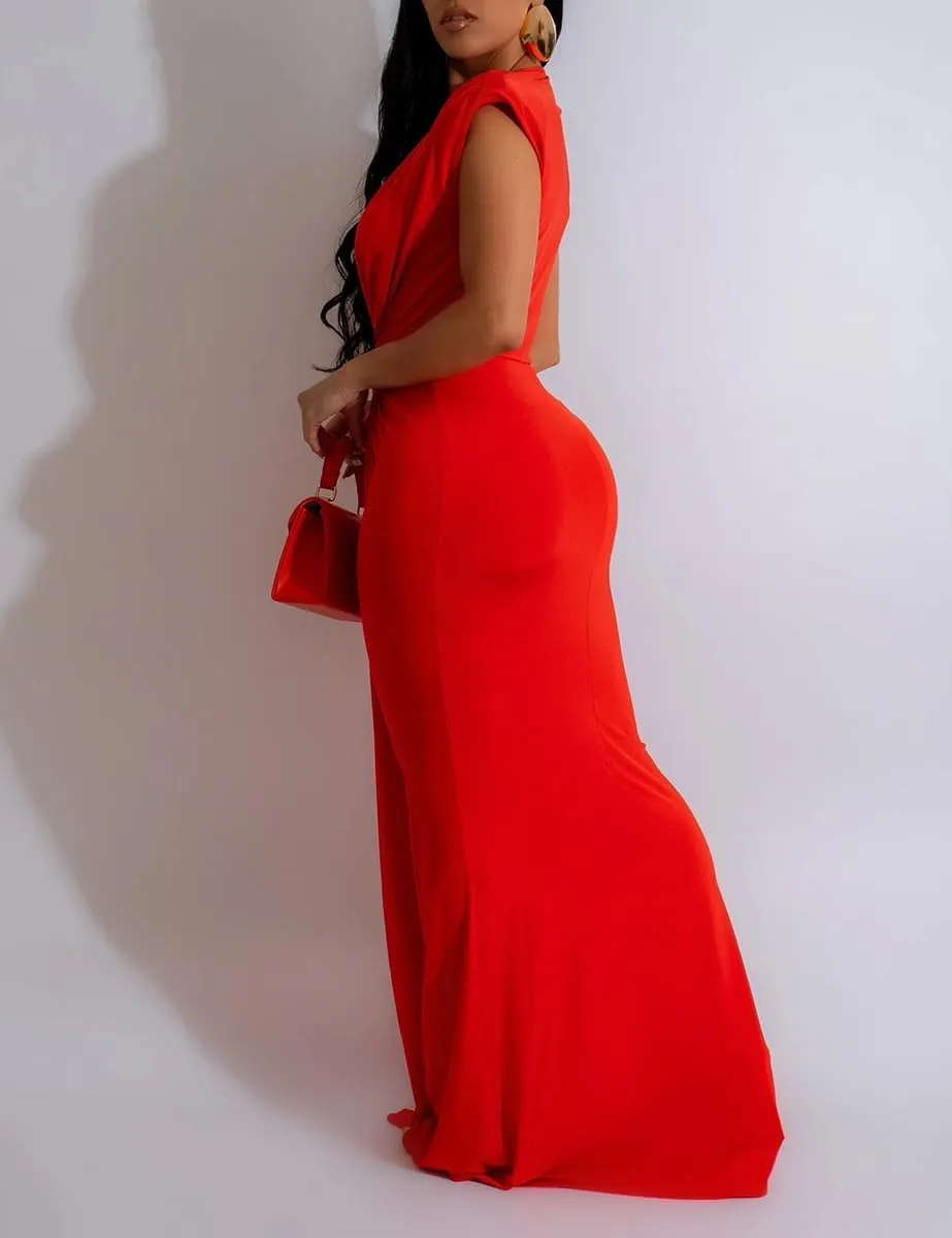 WOKANSE Formal Dresses for Women Sexy Sleeveless Deep V Neck Ruched Bodycon Party Evening Gown Maxi Dress