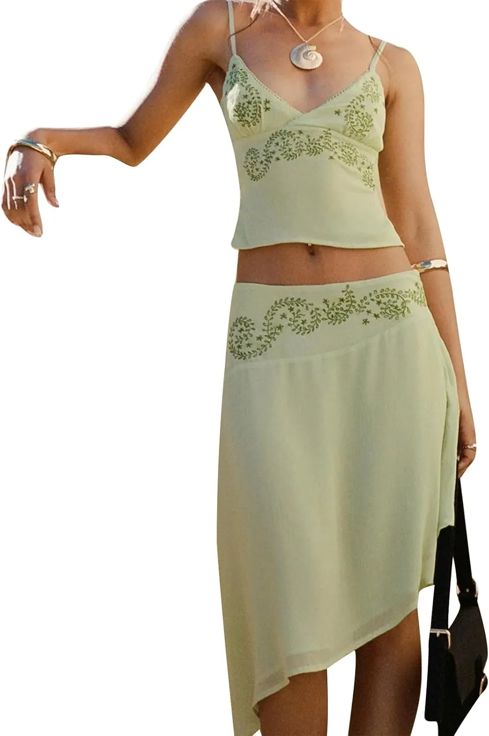 Women 2 Piece Maxi Skirt Set Spaghetti Straps Backless Cropped Cami Top Ruffle Long Skirt Beach Cocktail Outfits