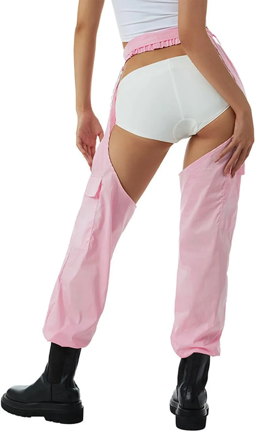 Women Bottomless Cargo Pants Sexy High Waist Buckle Rave Hollow Out Sexy Pants See Through Fashion Cargo Long Trousers