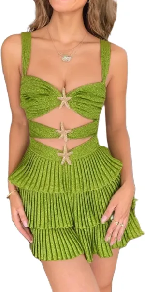 Women Knitted Mini Dress Sleeveless Crochet Sheer Bodycon Short Dresses Y2k Sexy Beach Vacation Coverup Sundress