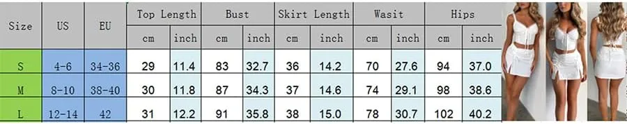 Women Lace Skirt Set, V-neck Tie-up Camisole with Drawstring Slit Mini Bodycon Skirt Summer Outfit for Party Club