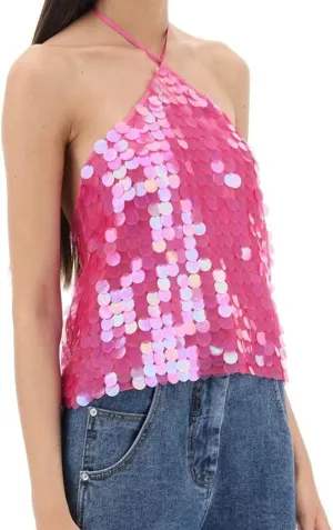 Women Sequin Halter Crop Top Sparkle Glitter Sleeveless Backless Cami Tank Tops Y2K Overall Sequins Camisole Going Out