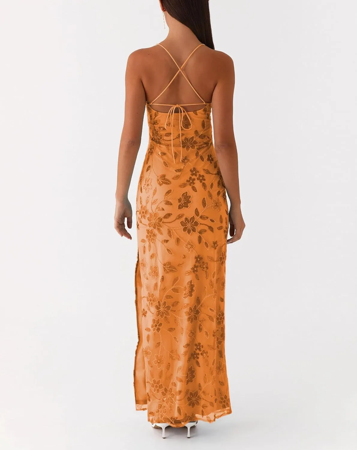 Women Sequin Sparkly Maxi Dress Y2k Square Neck Floral Cami Long Dress Side Split Glitter Bodycon Clubwear