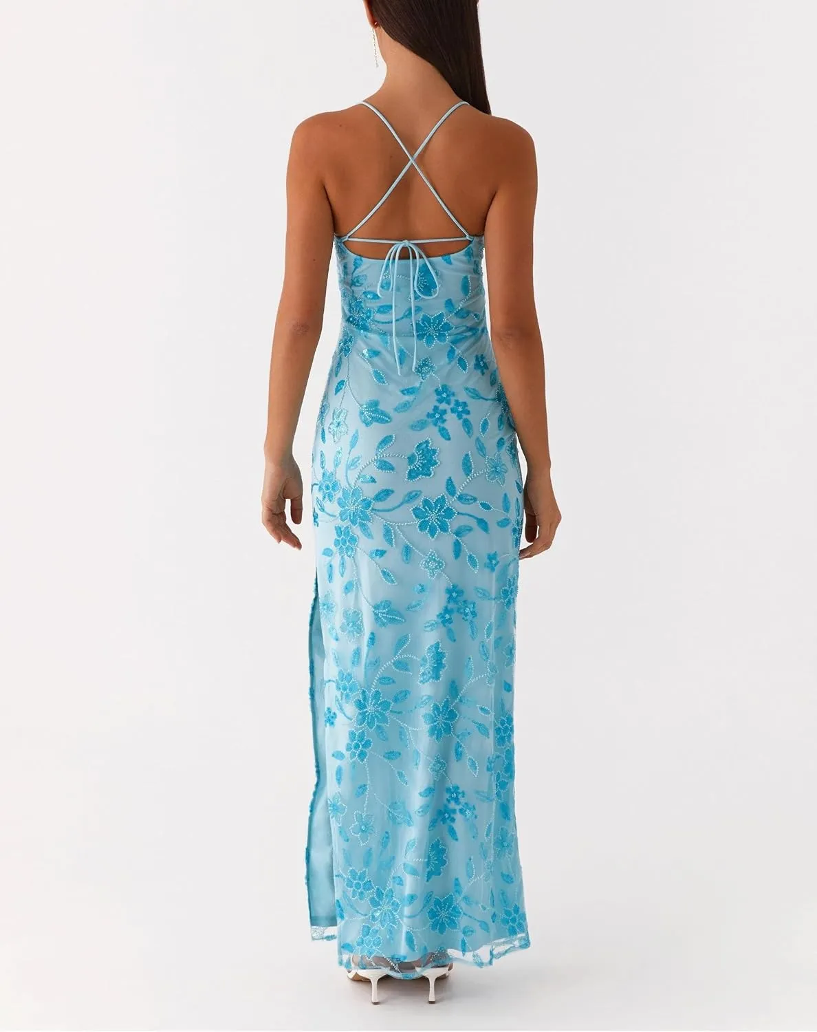 Women Sequin Sparkly Maxi Dress Y2k Square Neck Floral Cami Long Dress Side Split Glitter Bodycon Clubwear