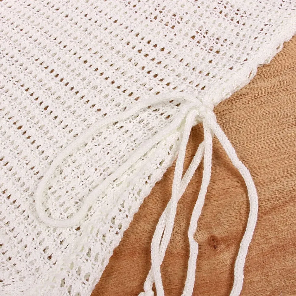 Women Sexy Hollow Out Mesh Tassle Skirts Beach Cover Up Crochet Summer Swimsuit Split Sheer Maxi Swimwear