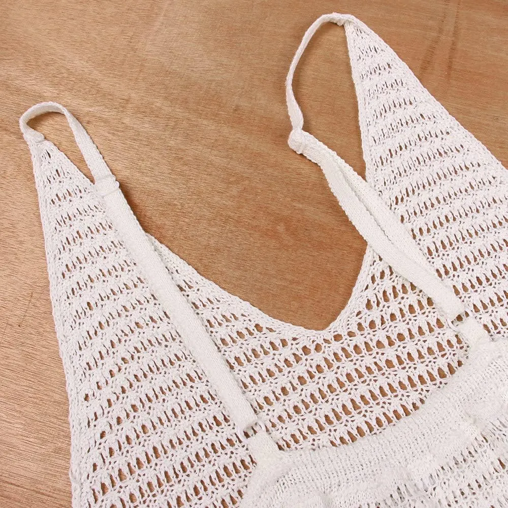 Women Sexy Hollow Out Mesh Tassle Skirts Beach Cover Up Crochet Summer Swimsuit Split Sheer Maxi Swimwear