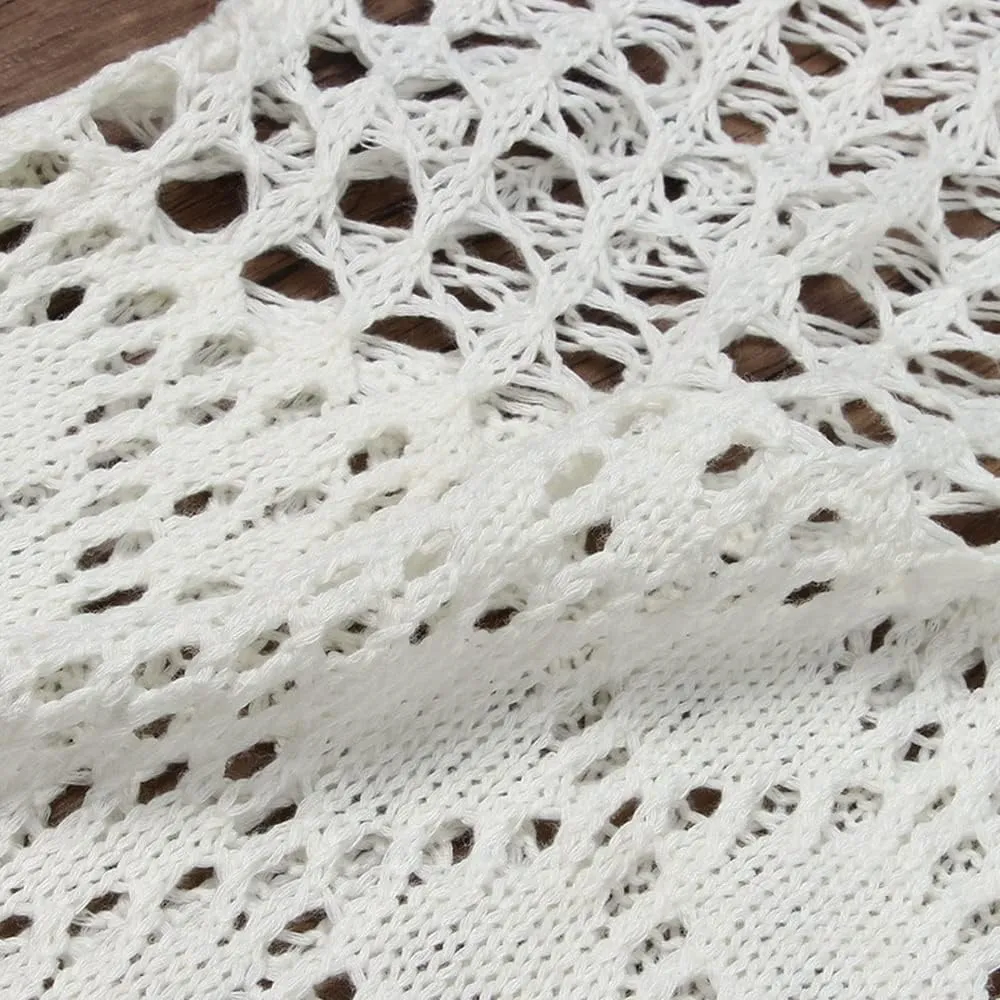 Women Sexy Hollow Out Mesh Tassle Skirts Beach Cover Up Crochet Summer Swimsuit Split Sheer Maxi Swimwear