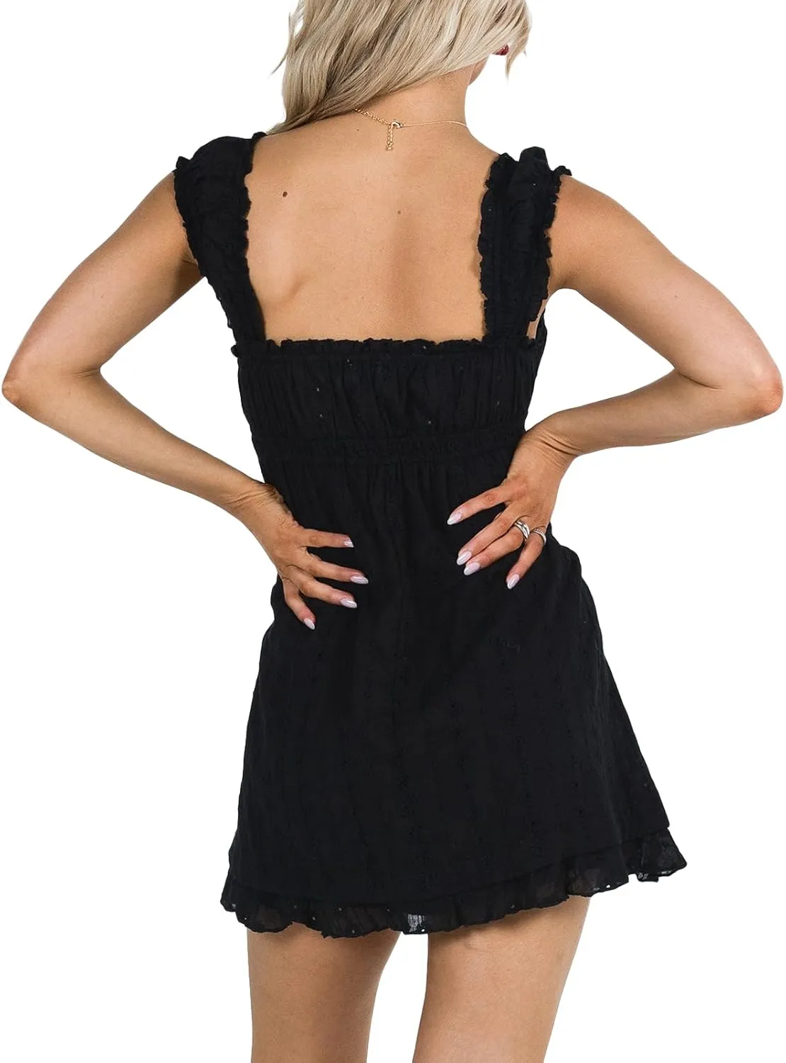 Women Summer Spaghetti Strap Mini Dress Sexy V Neck Backless A Line Short Dress Casual Sleeveless Floral Cami Dress
