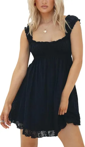 Women Summer Spaghetti Strap Mini Dress Sexy V Neck Backless A Line Short Dress Casual Sleeveless Floral Cami Dress