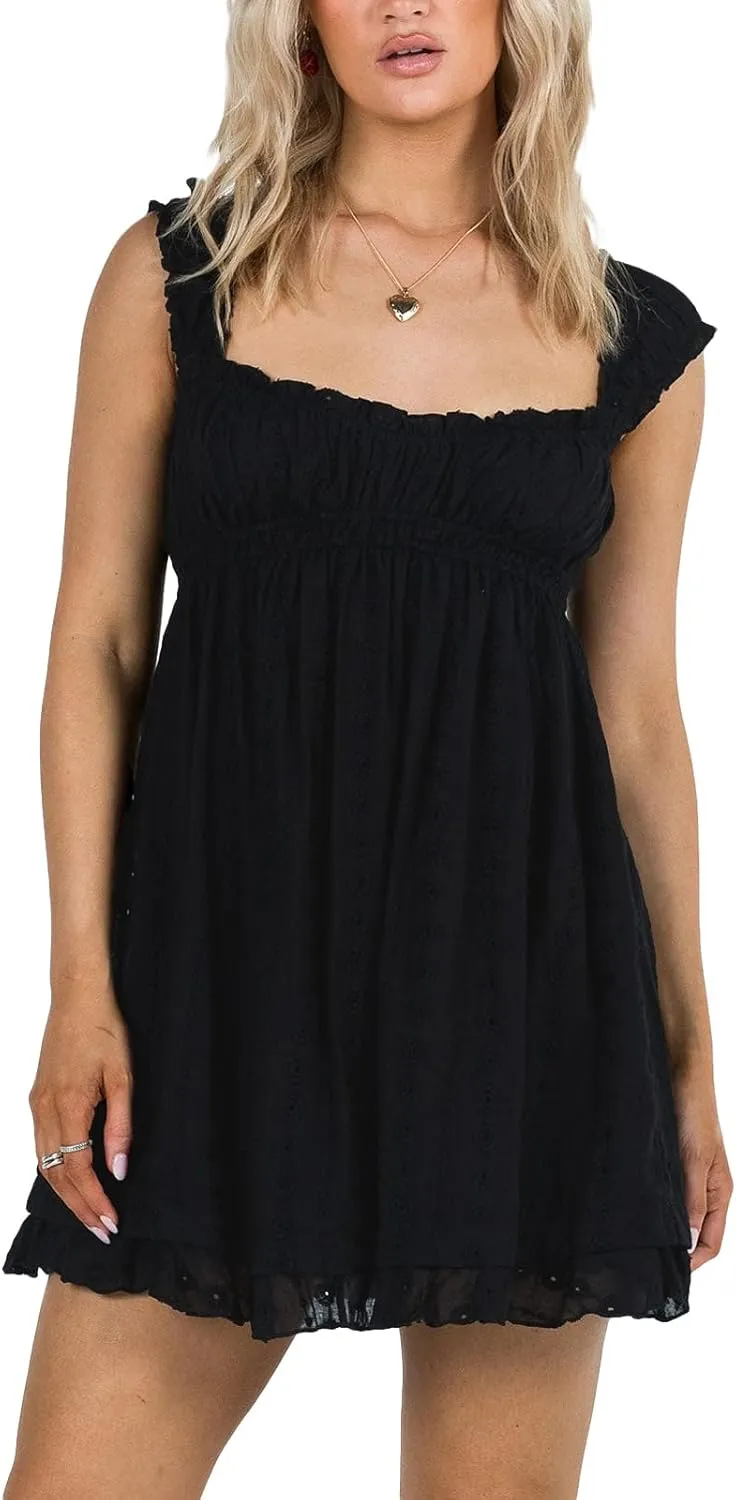 Women Summer Spaghetti Strap Mini Dress Sexy V Neck Backless A Line Short Dress Casual Sleeveless Floral Cami Dress
