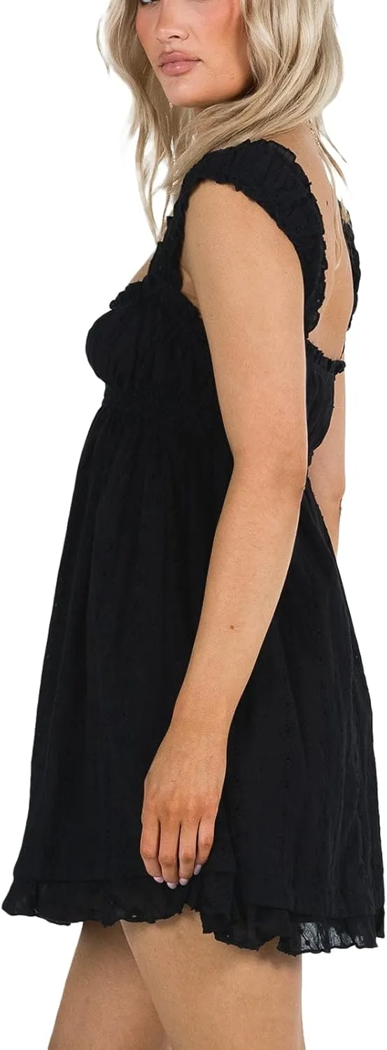 Women Summer Spaghetti Strap Mini Dress Sexy V Neck Backless A Line Short Dress Casual Sleeveless Floral Cami Dress