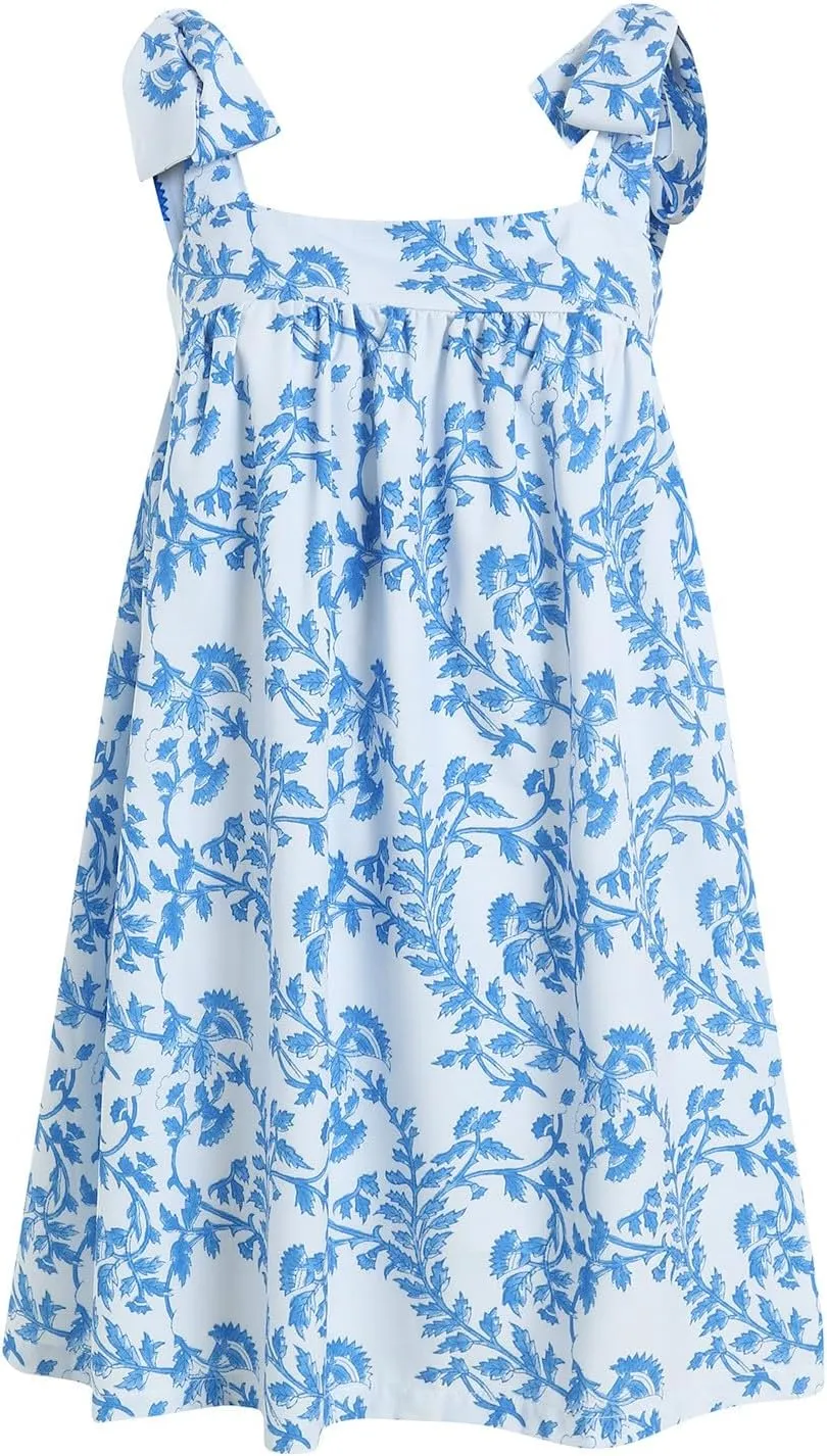 Women Y2K Tie Shoulder Mini Dress Bow Babydoll Ruffle Short Dresses Summer Boho Floral Flowy Beach Sundress
