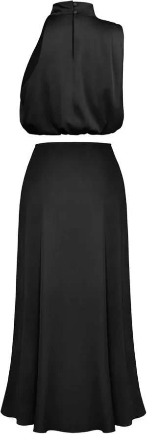Women's 2 Pc Outfits Sexy Mock Neck Sleeveless Top and Casual Long Skirt Evening Dress Set