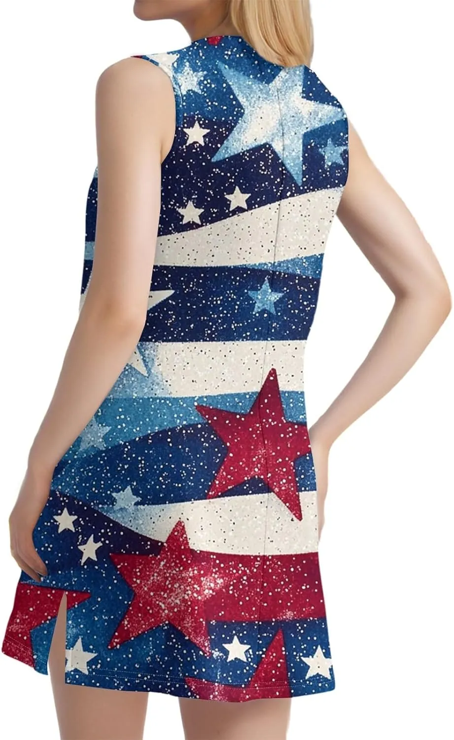 Womens 4th of July Clothing Patriotic V-Neck Summer Casual Beach Vacation Sleeveless Independence Day Print Sundress