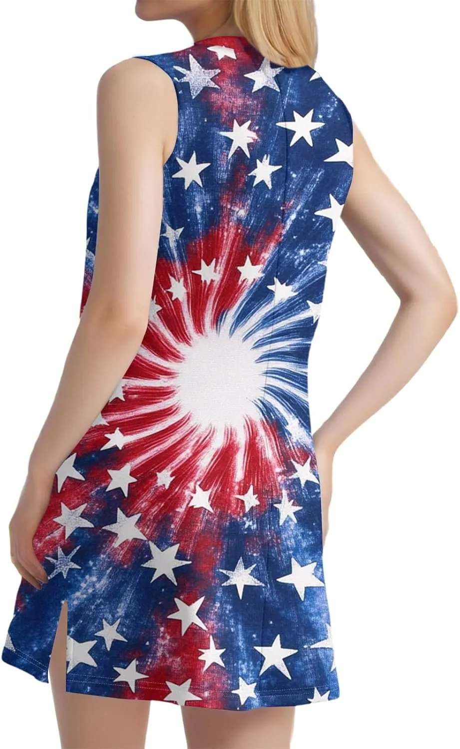 Womens 4th of July Clothing Patriotic V-Neck Summer Casual Beach Vacation Sleeveless Independence Day Print Sundress