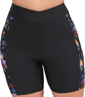 Women's 7" Plus Size Cross High Waisted Board Shorts with Side Pockets Boyshorts Swimsuit Bottoms