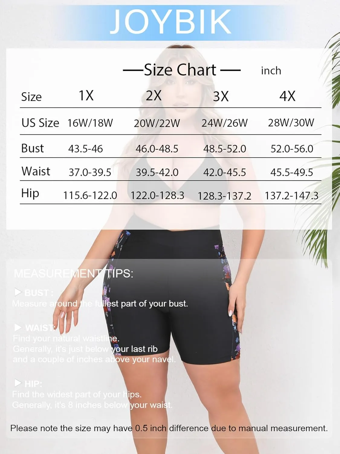 Women's 7" Plus Size Cross High Waisted Board Shorts with Side Pockets Boyshorts Swimsuit Bottoms