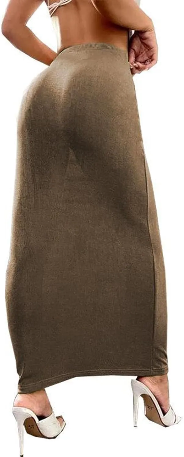 Women's Bodycon Maxi Skirt Sexy Slim Fitted Elastic Highwaisted Half Slip Skirts Casual Going Out Dress
