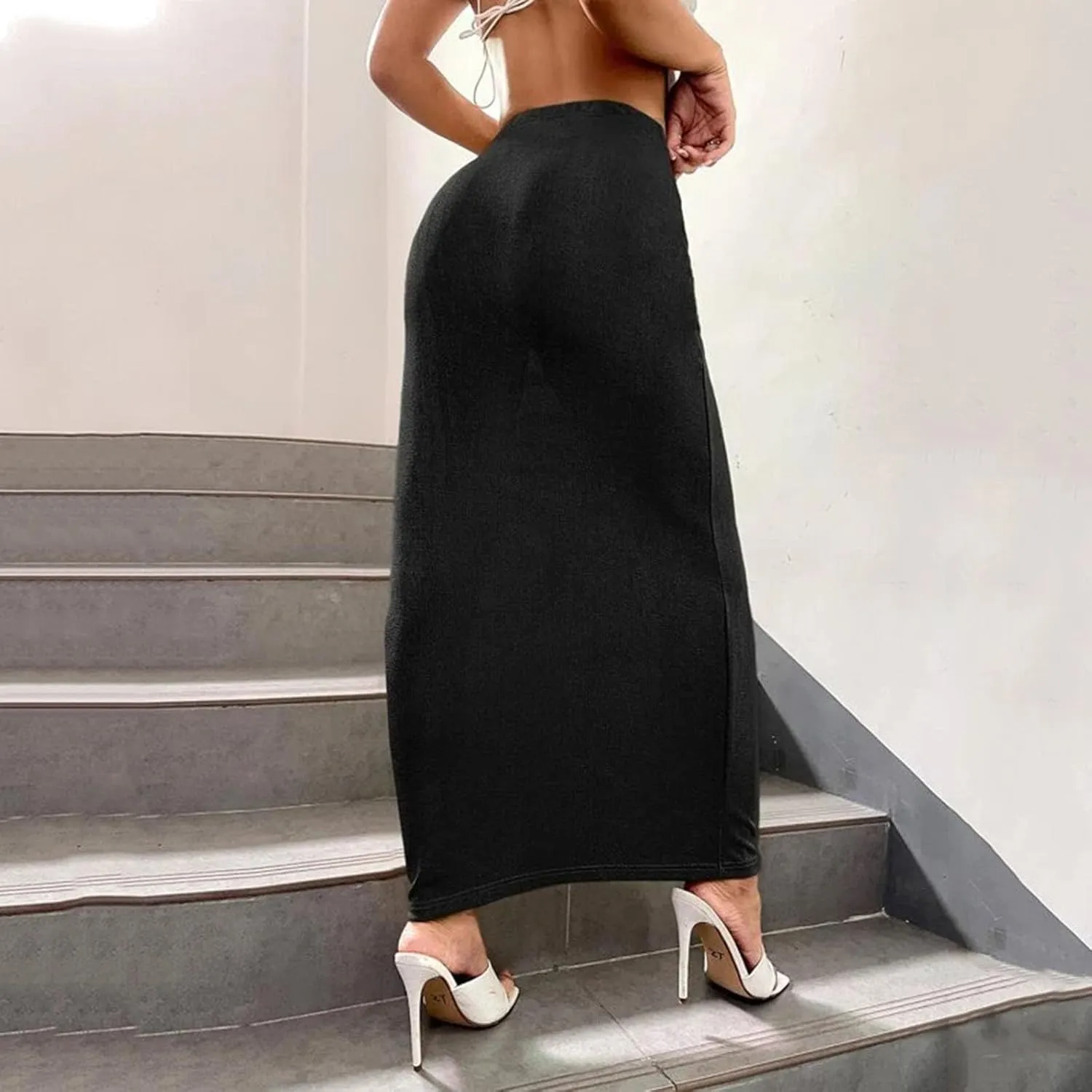 Women's Bodycon Maxi Skirt Sexy Slim Fitted Elastic Highwaisted Half Slip Skirts Casual Going Out Dress