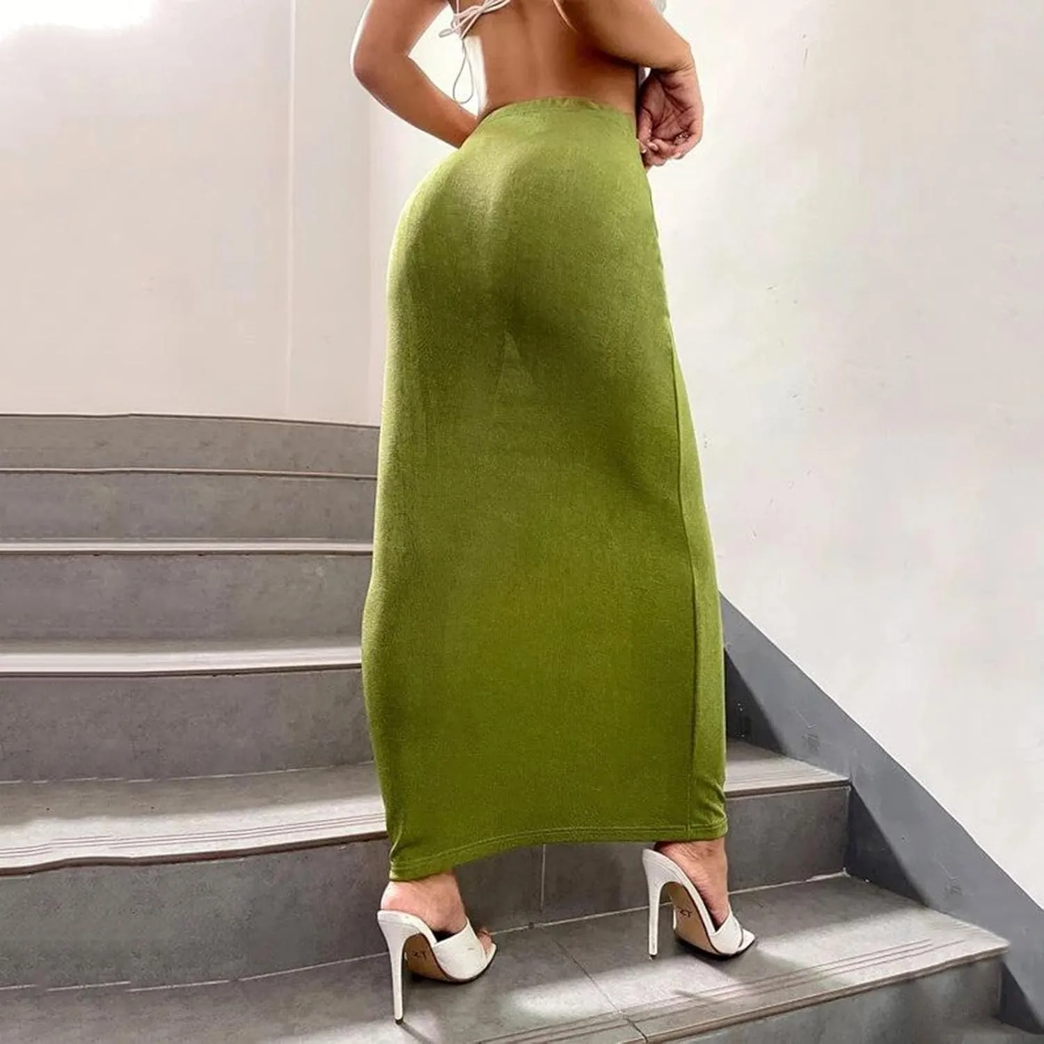 Women's Bodycon Maxi Skirt Sexy Slim Fitted Elastic Highwaisted Half Slip Skirts Casual Going Out Dress