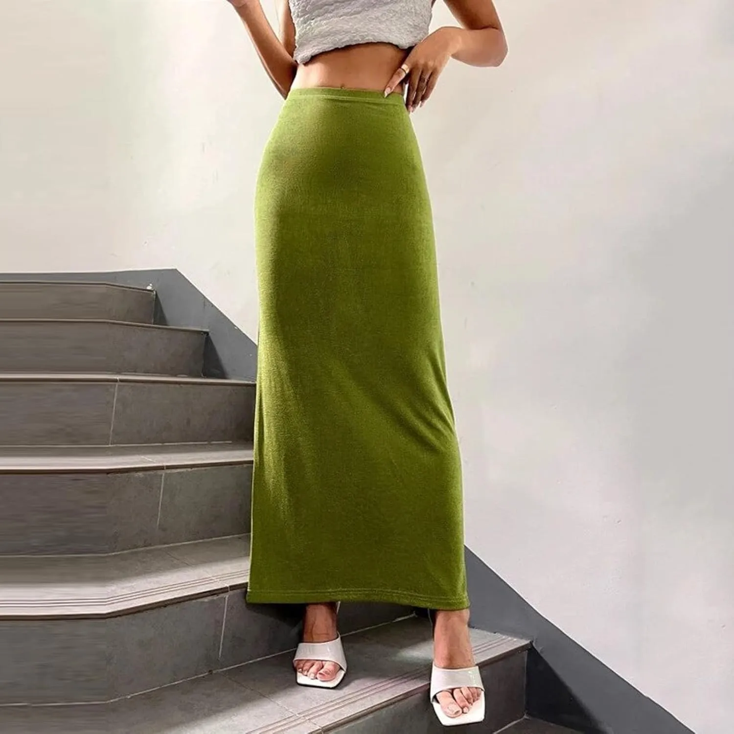 Women's Bodycon Maxi Skirt Sexy Slim Fitted Elastic Highwaisted Half Slip Skirts Casual Going Out Dress