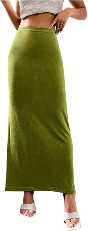 Women's Bodycon Maxi Skirt Sexy Slim Fitted Elastic Highwaisted Half Slip Skirts Casual Going Out Dress