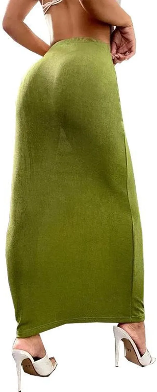 Women's Bodycon Maxi Skirt Sexy Slim Fitted Elastic Highwaisted Half Slip Skirts Casual Going Out Dress