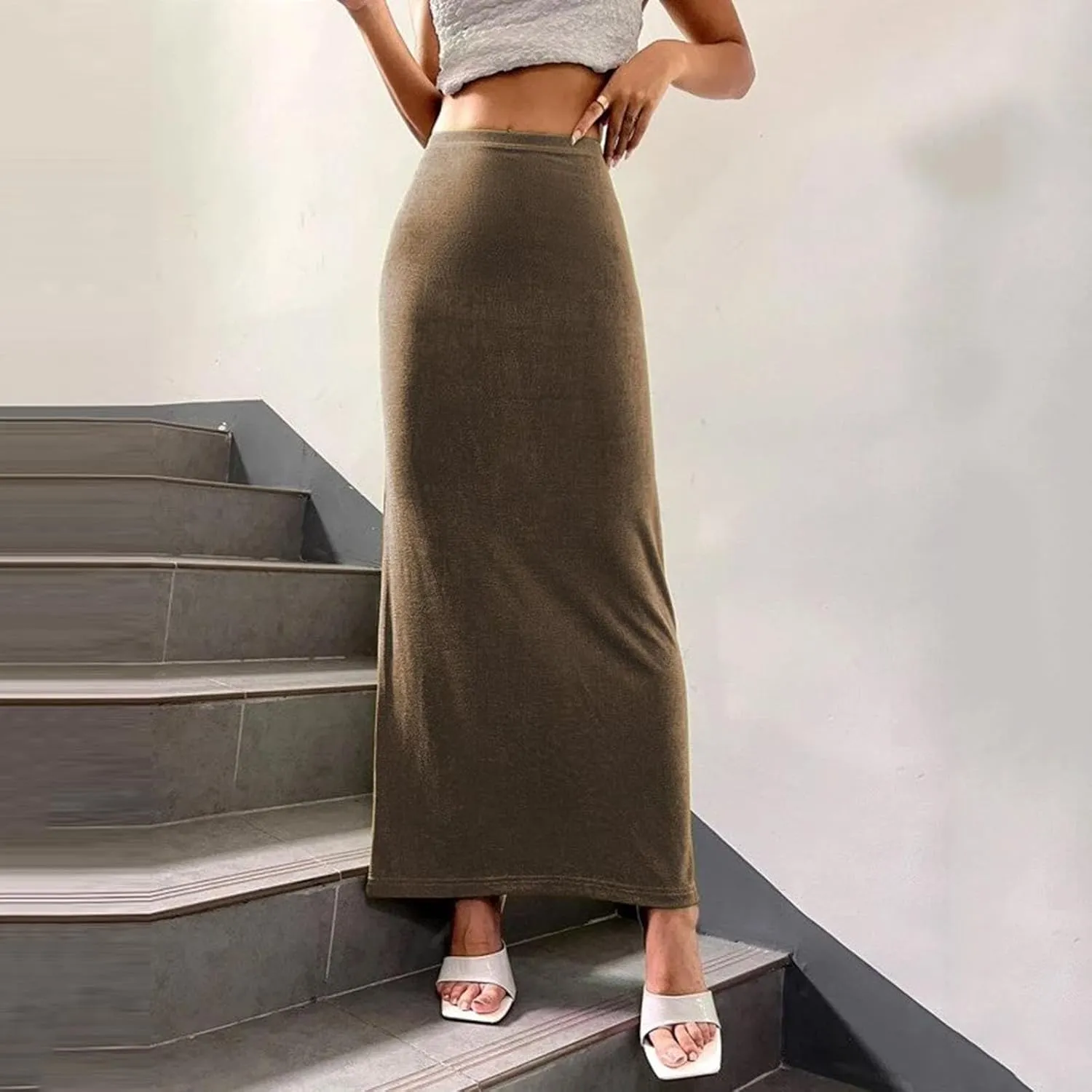 Women's Bodycon Maxi Skirt Sexy Slim Fitted Elastic Highwaisted Half Slip Skirts Casual Going Out Dress