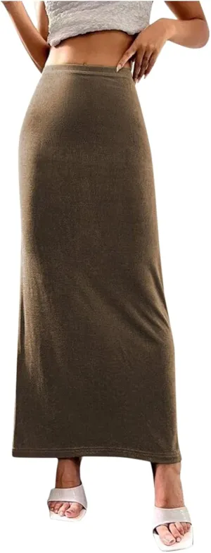 Women's Bodycon Maxi Skirt Sexy Slim Fitted Elastic Highwaisted Half Slip Skirts Casual Going Out Dress