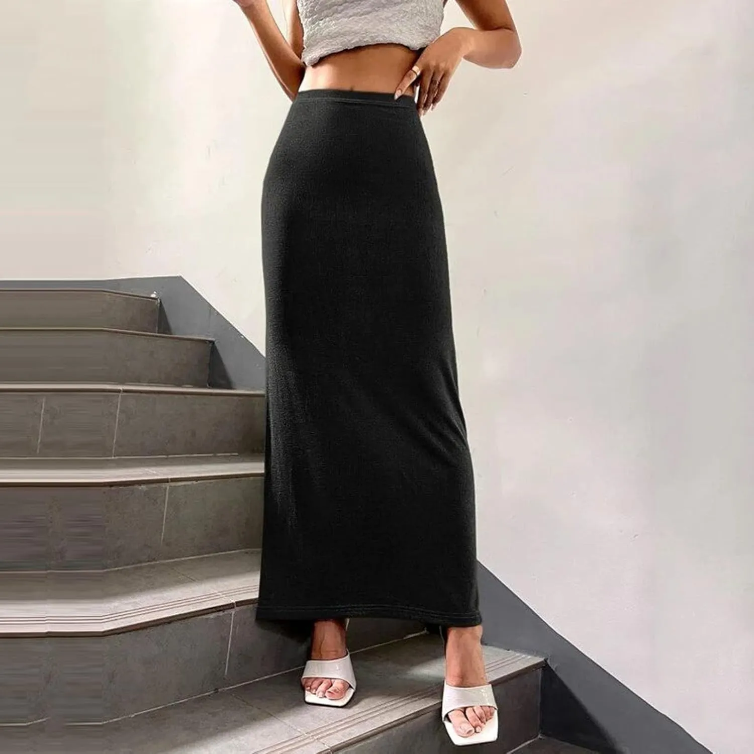 Women's Bodycon Maxi Skirt Sexy Slim Fitted Elastic Highwaisted Half Slip Skirts Casual Going Out Dress